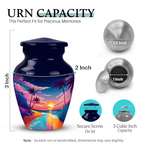 Image of Beach Urn - Ash Keepsakes for Human Ashes - 3 Inch - Pack of 1 - Miniture Urn for Mom & Dad - Burial Decorative Urns for Mom & Dad - Funeral Cremation Urns for Ashes