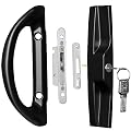 HOMOTEK Patio Door Handle Set, Replacement Sliding Door Handle with Key for Patio Door Thickness from 1-1/2" to 1-3/4", 3-15/16" Screw Hole Spacing, Mortise Lock, Reversible, Black