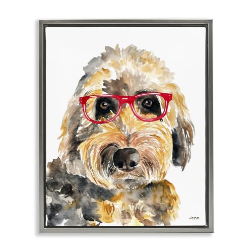 Terrier Dog with Red Glasses, 17 x 21 Inch Canvas in Floater Frame