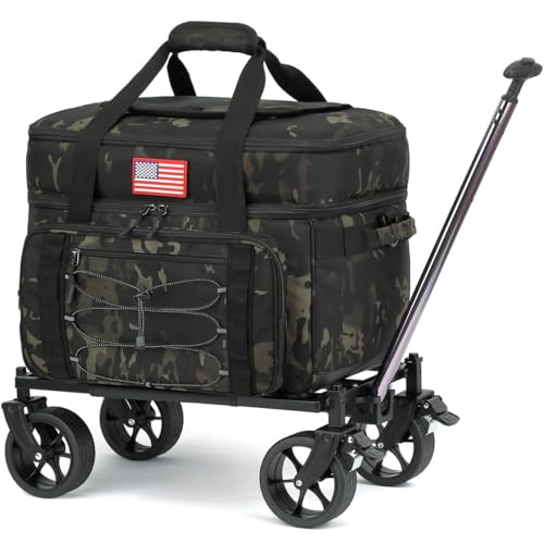 Image of Extra Large Wheeled Portable Cooler Bag 85 Cans Double Deck Heavy Duty Rolling Insulated Cooler with All-Terrain Wheels Leakproof Tactical Soft Sided Cooler for Beach Camping Picnic Travel
