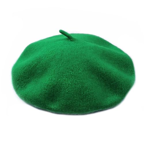 Yxtwaeh Classic French Beret Hat 10.6 Inch Width Winter Wool Beret Hats for Women Fashion Dress Costume Green
