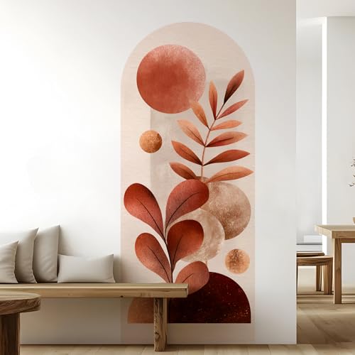 Image of PAPER PLANE DESIGN Boho Arch Wall Mural - Peel & Stick Botanical Wallpaper with Earthty Tone Plant - Waterproof Self Adhesive Canvas Texture for Living Room, Entryway - Size: 6ft x 2.5ft (A)