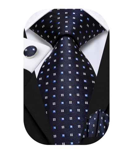 Image of Hi-Tie 70 inches Ties for Men Silk Extra Long Necktie and Pocket Square Cufflinks Set Men Big and Tall Tie Business