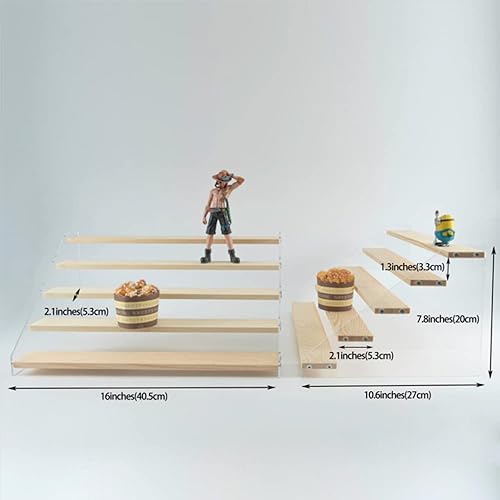 Miniatura 5 de PACKGILO Soporte de exhibición de acrílico de 5 niveles para figuras, elevadores de madera para vitrina, soporte de acrílico para magdalenas para