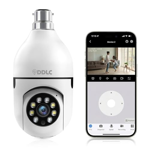 Image of DDLC 3MP WiFi Light Bulb Camera for Home Office Outdoor | 360 Rotation | Color Night Vision |1080p | Motion Detection | Two Way Audio | Wireless Home Security with Mobile App V380 Pro (Light Bulb)