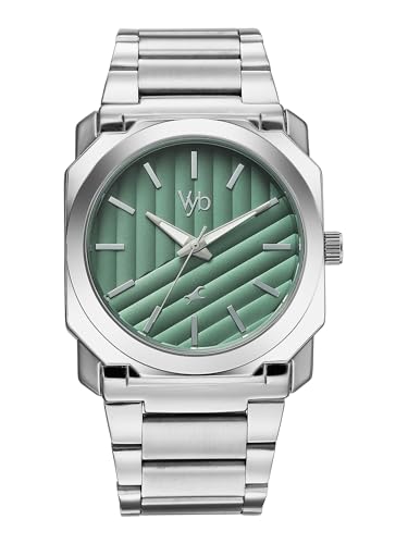 Fastrack Vyb Challenger with Quartz Analog Green Dial Silver Stainless Steel Strap Watch for Men - FV30045SM01W