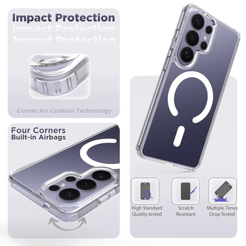 Image of RIGGEAR Shockproof Clear Hybrid Armor Magnetic Back Cover Case Compatible with MagSafe Accessories for Samsung Galaxy S26 Ultra (Transparent PC and TPU Bumper)