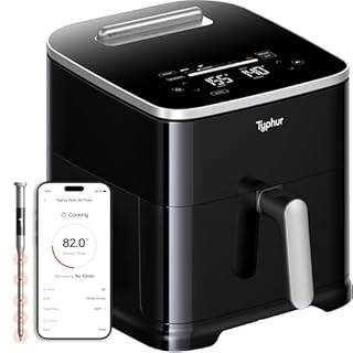 Typhur Sync 8QT AI Smart Air Fryer with Built-in Wireless Meat Thermometer, 9-in-1 XL Non Toxic Ceramic Airfryer, 450°F Max, Cooks 6lb Whole Chicken, Quiet & Dishwasher Safe, 120V