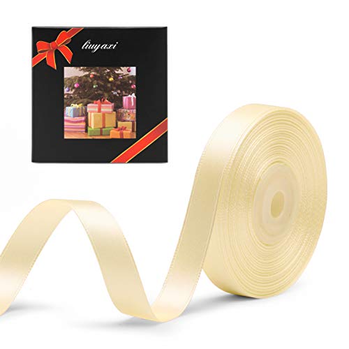 Image of Solid Color Double Faced Ivory /Gream Satin Ribbon 1 /2 inch X 25 Yards, Ribbons Perfect for Crafts, Wedding Decor, Bow Making, Sewing, Gift Package Wrapping and More
