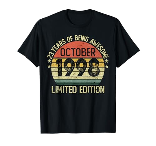 23 años Vintage Octubre 1998 Edición Limitada Cumpleaños Camiseta