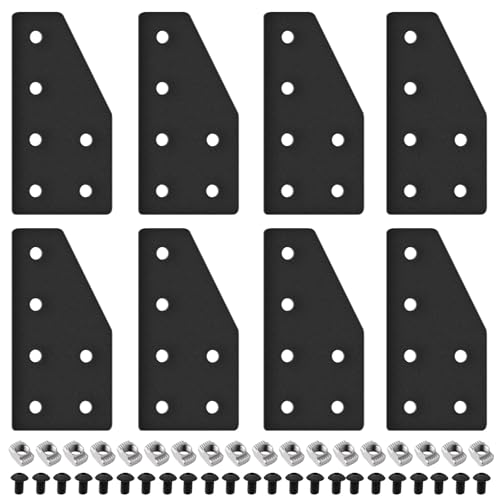 Seekliny 8pcs 2040 Aluminum Extrusion Joint Plate Connector Corner L Bracket 6-Hole 2040 V Slot Hardware T Slotted Accessories with T Nuts and Screws for Aluminum Profile 3D Printer Frame Part Black