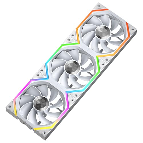 Image of Galaxy 120mm PC Reverse Blade Case Fans, ARGB and PWM Cooling Fan PC, Axle Core Double Ring CD Pattern Module Computer Fans, Daisy-Chain 5V RGB Fan (White 3 Pack)
