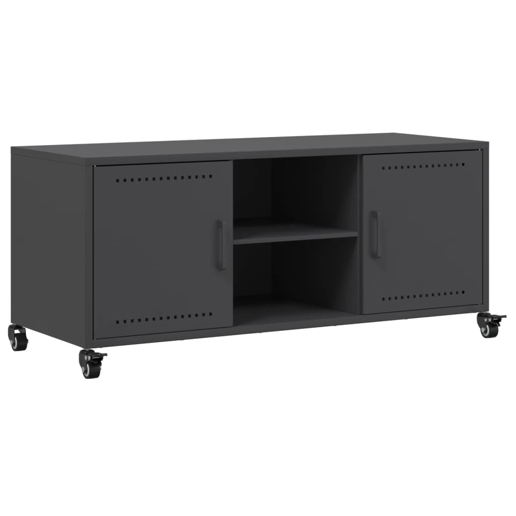 Stalowa szafka pod telewizor z szufladami i półkami Czarny 100.5x39x43.5 cm