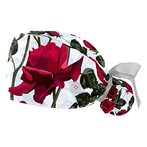 Chapeaux de travail bouffants JDEZ à motif fleurs rouges et roses pour hommes et femmes, lot de 2