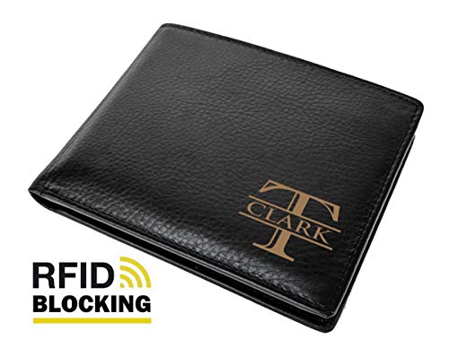 Corner Monogram Initial Engraved Personalized One Black Wallet Personalized Men's Bifold Leather Rfid Blocking Wallet For Groomsman Best Man Wedding Party Gift #TOP7