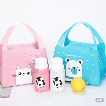 JUKKRE Lunch Bag for Kids, Cartoon Cute Lunch Box Bags, Portable Large Capacity Lunch Tote Bag, Fun Insulation Reusable Leakproof Keep Warm Bag for Men Women School Picnic