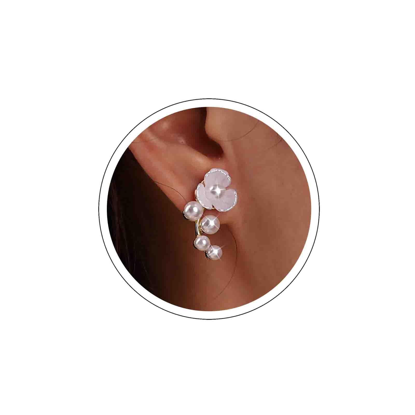 Atentuyi Boho Pendientes De Flores Blancas Pendientes De Oro De La Flor De La Boda Pendientes De Perlas Colgantes Pendientes De Perlas De La Vendimia Y Las Niñas Novias Damas De Honor Joyas