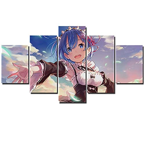 Tableaux avec cadre anime REM Re impression HD sur toile premium polyptyque 5 pièces