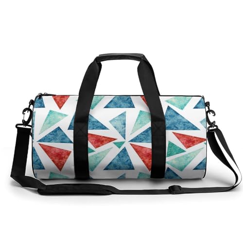 Sac de sport gym triangles bleus et rouges 45x23x23cm compact pour fitness et musculation