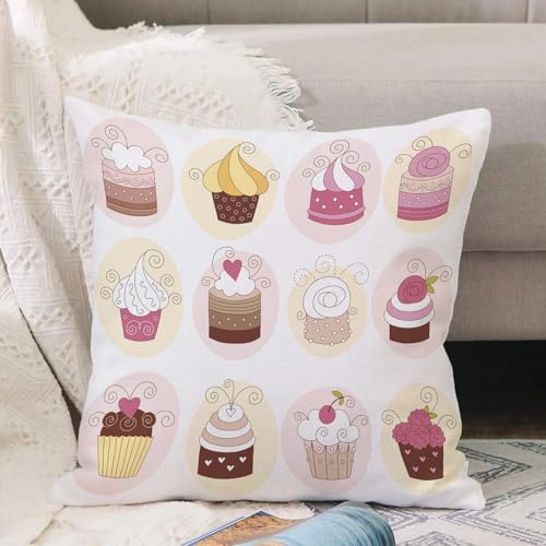 VJIZLOQB Fundas Cojines,Fundas de Cojines Decorativo Fundas Cojin Poliéster por Sala de Dormitorio Sofá,Conjunto de Cupcakes y Muffins Dulces con Crema y Pasteles de Chocolate. Pasteli,45x45cm