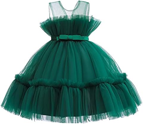 Baby Girl Flower Party Special Occasions Princess Dress Flutter Sleeve Pageant Dresses Tutu Tulle Dance Birthday Gown Dresses 5T 6T Green 130