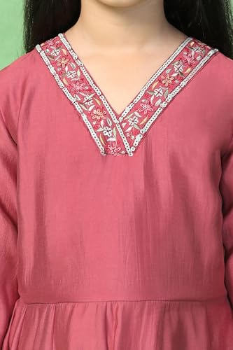 Image of Fashion Dream Girls Chanderi Embroidered Maxi Dress with Dupatta|Ethnic Gown for Kids
