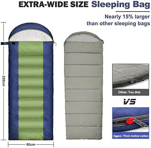 Winter Sleeping Bags for Adults riggoo 4 Season Sleeping Bag Comfy Wide Sleeping Bag for Children & Adults Camping Trip Sleepovers Hiking Outdoor Thermal Single Warm Sleeping Bags- Waterproof