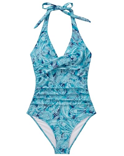 Image of SUUKSESS Women Sexy Tummy Control One Piece Swimsuits Halter Push Up Bathing Suits