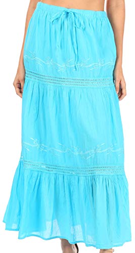 Sakkas Takara Maxi Broomstick Cascading Peasant Skirt with Elastic Waist