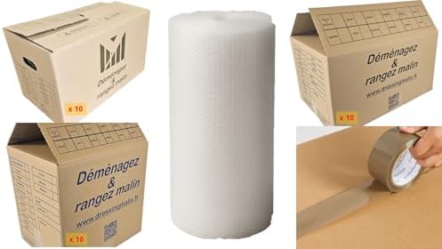 Kit Déménagement T2, 30 Cartons, Papier Bulle, Adhésif, pour Appa...