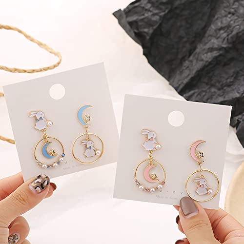Asymmetric Rabbit Moon Star Dangle Drop Earrings for Women Jewelry (Pink) by Rrdaily - Used condition - Image 8