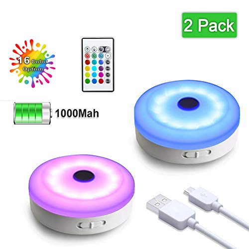 wobsion Puck Lights with Remote, Color Changing Under Cabinet Led Lighting, Wireless Closet