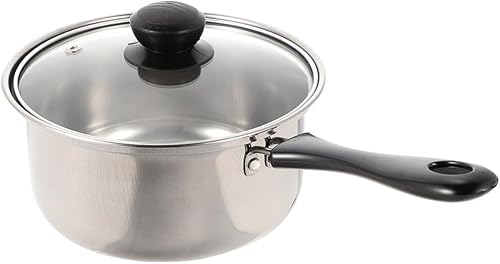 HEMOTON 1 juego de sartén de acero inoxidable con tapa pequeña olla de sopa sartén de leche olla de cocina con asa para el hogar cocina restaurante