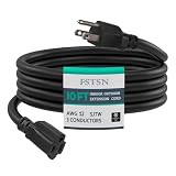 FSTSN 10 FT Outdoor Heavy Duty Extension Cord - 12/3 SJTW 15 AMP Indoor Power Cord with 3 Prong Grounded Plug for Lawn Mower, Appliances, Workshop, Lights Water Resistant Flexible Cable 12 Gauge