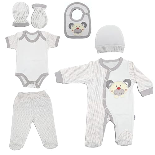 Blue Eyes Neugeborenen Baby Geschenk Set 100% natürliche Baumwolle Erstausstattung Erstlingsausstattung Ausstattung Unisex Kleidung Geschenkset Babyausstattung für Babys 0-4 Monate (Grau)