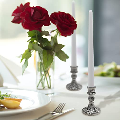 Showin Glass Candlestick Holders Set of 6, Silver Diamond Taper Candle Holders for Table Centerpiece, Home Decorations, Valentine Day, Wedding and Party