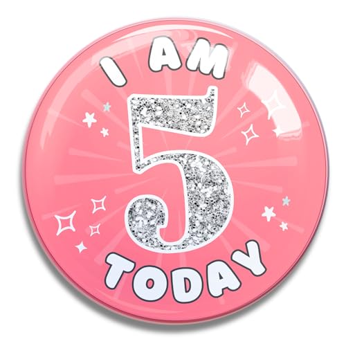 5th Birthday Badge for Girls – Fun & Colourful Party Pins for Kids – Cute Novelty Birthday Gifts for Girls – Ideal for Birthday Celebrations & Party Accessories (5 Pink)