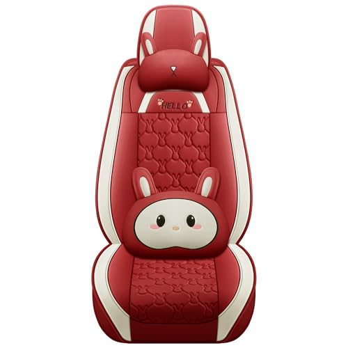 INZU Cute Cartoon Rabbit Comfortable Car Seat Covers with Waterproof PU Leather Suitable for Most 5 Seats Cars SUV and Pick-up Truck Universal Fit Set (Wine) by INZU - Used condition - Image 3