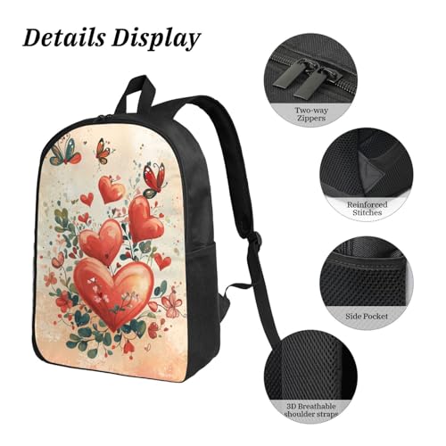 Cartoon Heart Cute Valentine's Decor Backpacks 3 Pcs Lightweight Casual Backpack with Fun Graphic Cartoon Print for Outdoor Hiking and Travel4