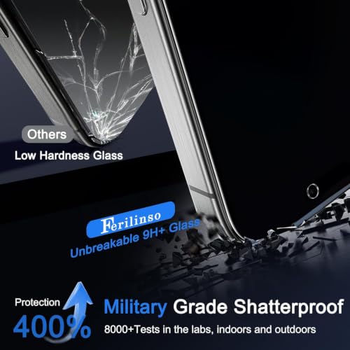 Image of Ferilinso Privacy Screen Protector for iPhone 16 Pro, Tempered Glass | 3 Pack, 9H Hardness, Military-Grade Shatterproof, Case Friendly, Easy Installation Bubble Free, with Camera Lens Protectors