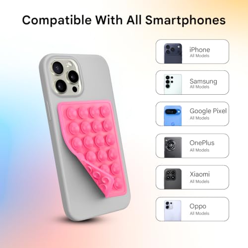 Image of HUMBLE Double Sided Silicone Suction Phone Sticker Grip, Sticky Phone Mount, Hands-Free Mobile Holder, Reusable Anti-Slip Stand for Mirror, Glass, Tile, All Smartphones for Selfies & Videos (Pink)