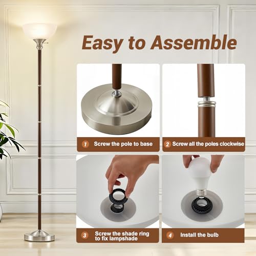 Wood Floor Lamp for Living Room - Walnut Standing Lamp with Glass Shade Torchiere Floor Lamps for Bedroom - Mid Century Modern Corner Tall Lamps for Home Office Nursery Industrial Reading Light by EJIAXIN - Used condition - Image 8