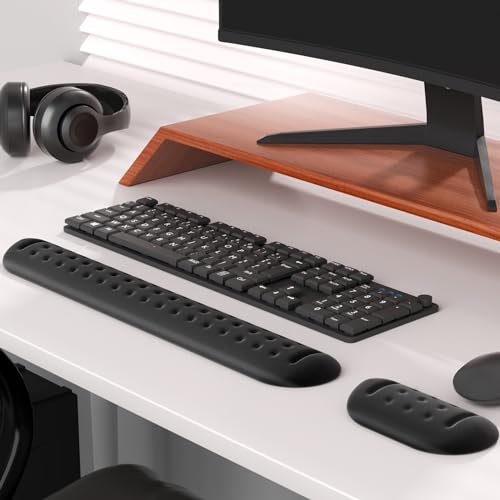 image for KTRIO Upgrade Memory Foam Keyboard Wrist Rest Set - Massage Holes Desi