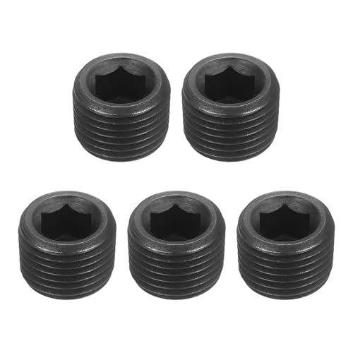 sourcing map 5Pcs Male Thread Socket Pipe Plugs, NPT 1/8" Carbon Steel Internal Hex Thread Pipe Caps for Pipe Fitting and Sealing, Black