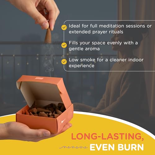 Image of Rajnigandha and Mogra Organic Dhoop Cones Pack of 2 (80 Cones) with Free Ceramic Holder | Natural Charcoal Free Incense Cones for Pooja, Meditation, Yoga | Long Lasting and Low Smoke