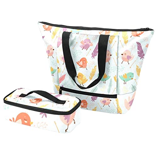 Boîte à déjeuner et grand sac isotherme oiseaux préservant la fraîcheur