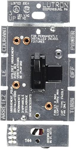 Lutron Toggler Quiet 3-Speed Slide-To-Off Fan Control, 1.5-Amp, Single-Pole/3-Way, AYFSQ-F-BL, Black