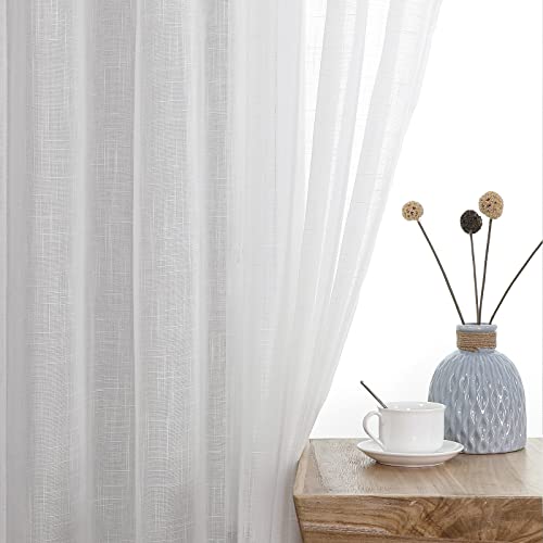Visiontex White Sheer Curtains, Casual Weave Faux Linen Texture Drape, Rod Pocket Window Curtains For Living Room, 54 X 95 Inch, Set Of 2 Curtain Panels #TOP4