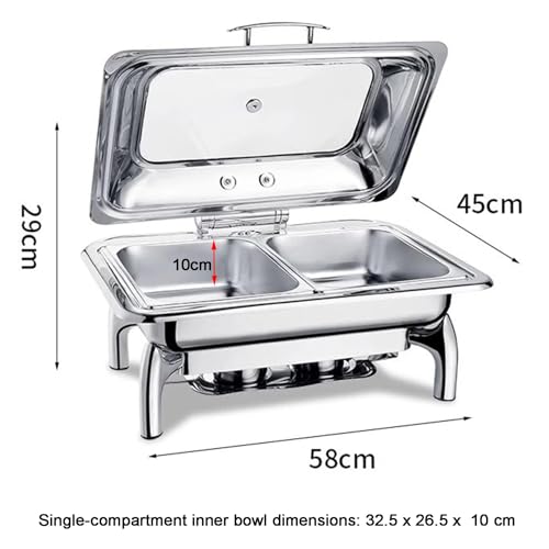 Juego de platos para rozaduras de buffet, calentador de alimentos de acero inoxidable con bandeja de agua para catering, bodas, fiestas, solución elegante y duradera para servir