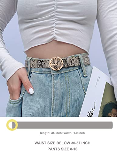 Kiench Women's Leather Belts with Ring Buckle Animal Print Jeans Dress Pants Skinny Belts3